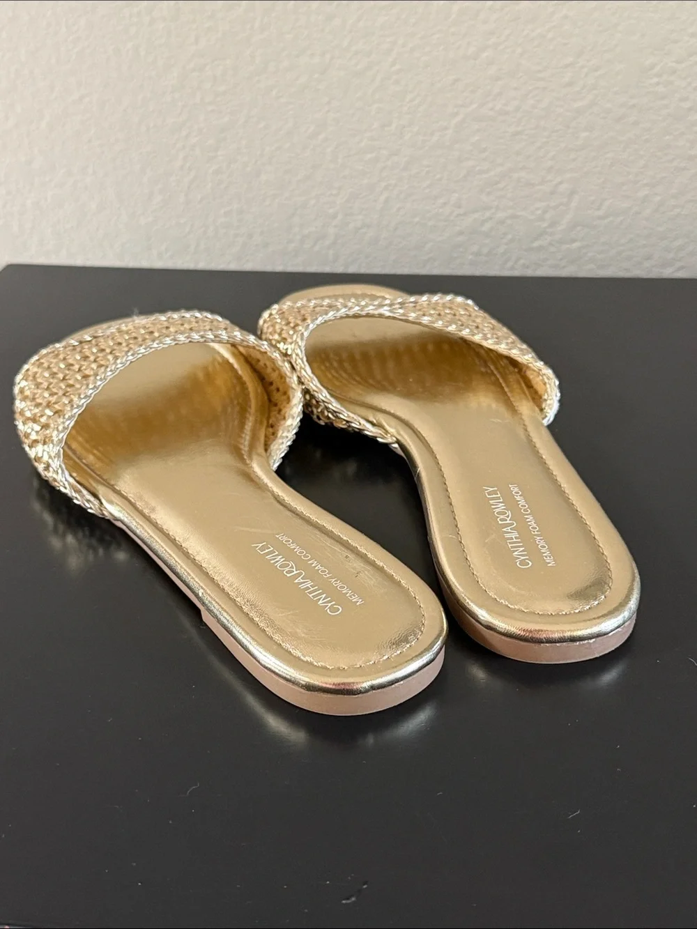 Cynthia Rowley Journey, gold woven flat sandals